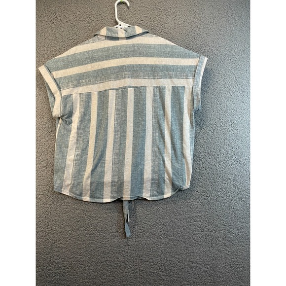 Tru Self Women's Top Size XL Short Sleeve Button Down Tie Waist Colorful Striped - Picture 2 of 3